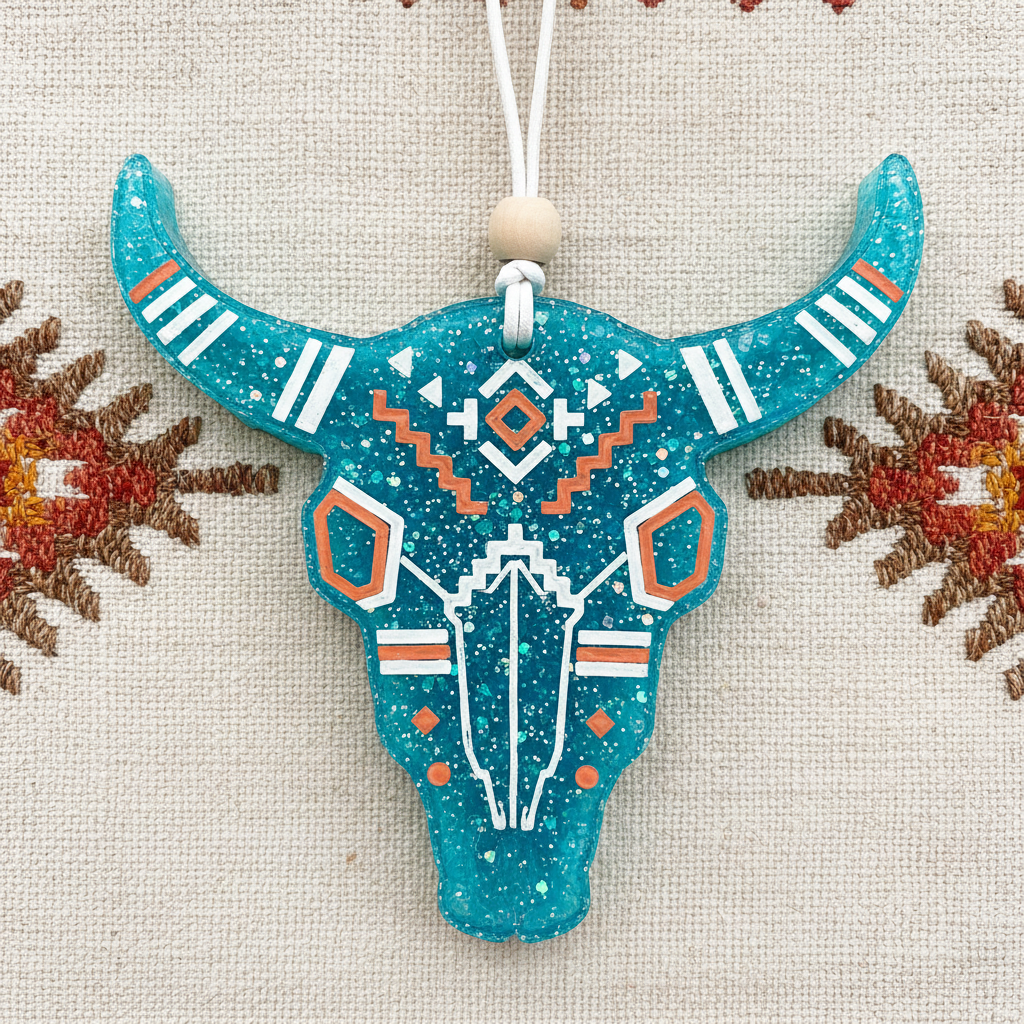 Turquoise Aztec Bull Skull